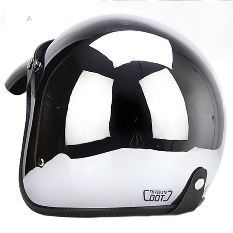 Open Face Motorcycle Helmet Vintage Kask Motocycle Capacete Chrome Sliver Retro Casque Mirror Pilot Jet Moto 3/4 Half Casco