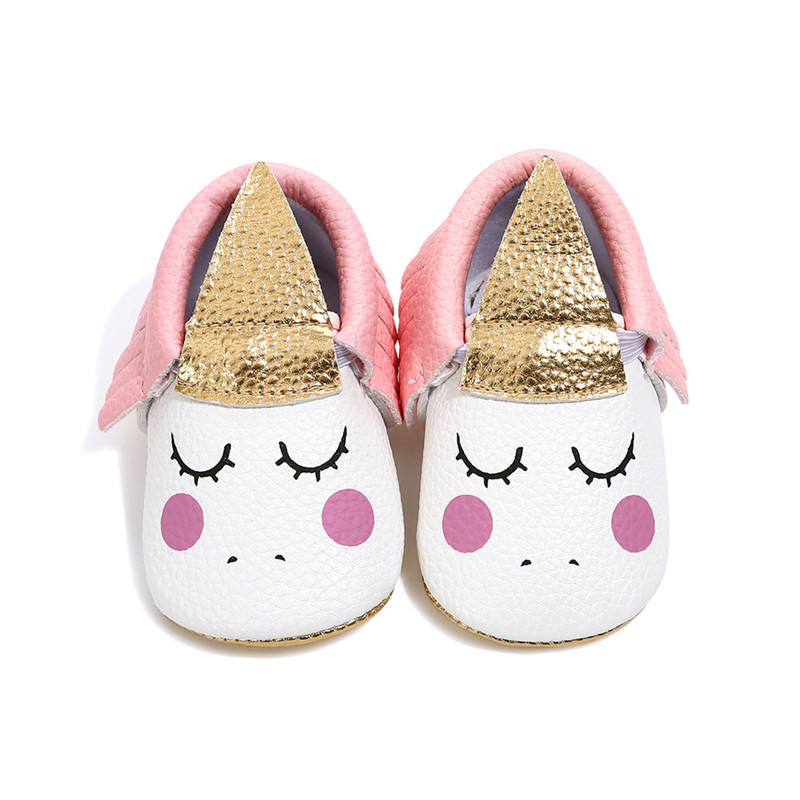 Enhörning nyfödd flicka söt spjälsäng skor småbarn barn halkfri mjuk sula tecknade härliga skor halkskydd sneakers: Rosa / 7-12 månader