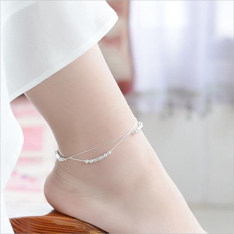 Female Silver 925 Bracelets For Women Jewelry Trendy Tube Anklets Girls Party Accessories Princess Silver Anklet Lady: anklet