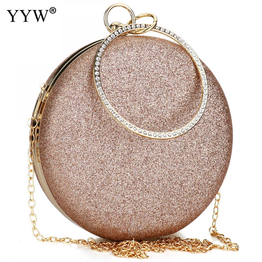 Vrouwen Wedding Evening Clutch Ronde Bag Portemonnees Handtassen Crossbody Party Schoudertassen Clutch Rose Gold Gillter Handtas