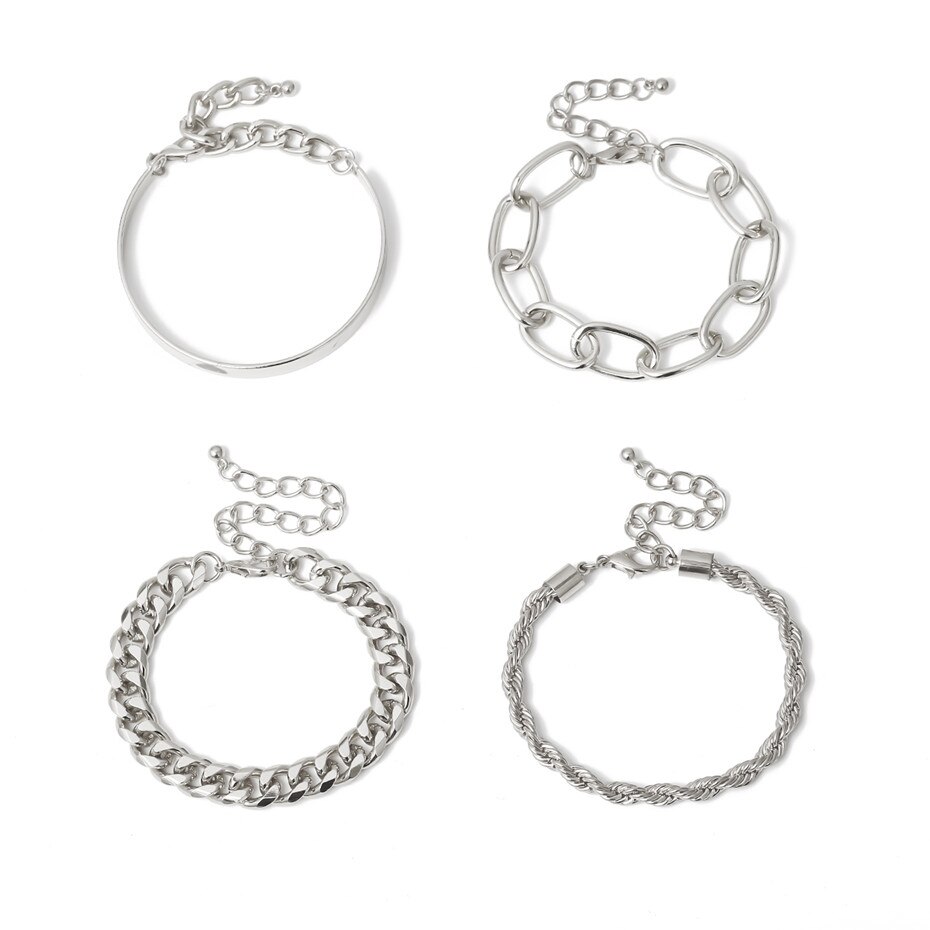 Conjunto de pulseras Vintage de cadena de serpiente para mujer y hombre, pulsera de eslabones de hierro trenzado y grueso de Bohemia para la playa, joyería Punk de mano: Silver Set