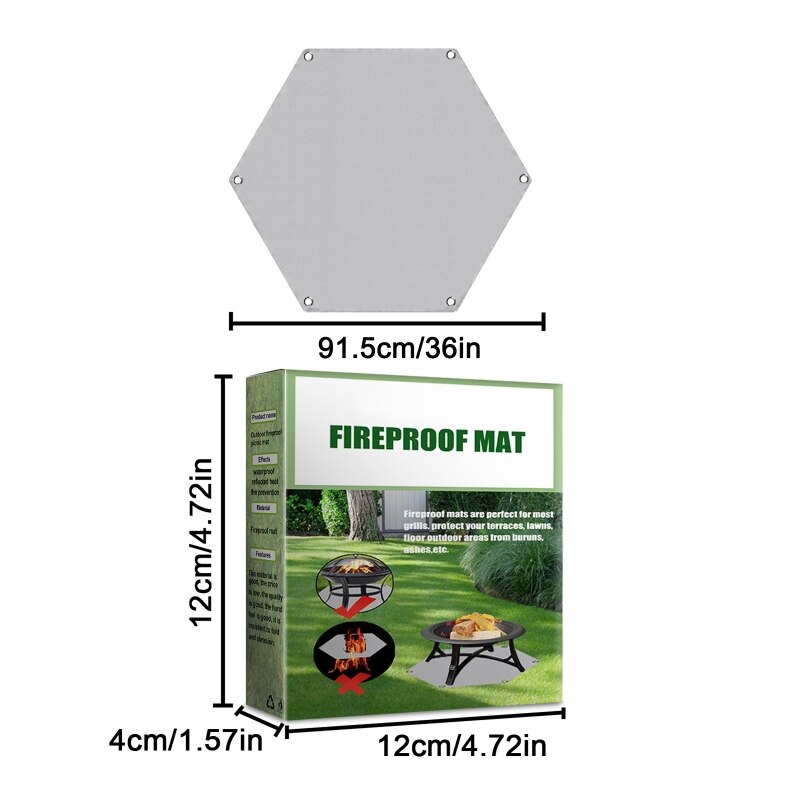 36" Hexagon Fireproof Mat Fire Pit Pad for Outdoor Patio Deck Grass Lawn Mats