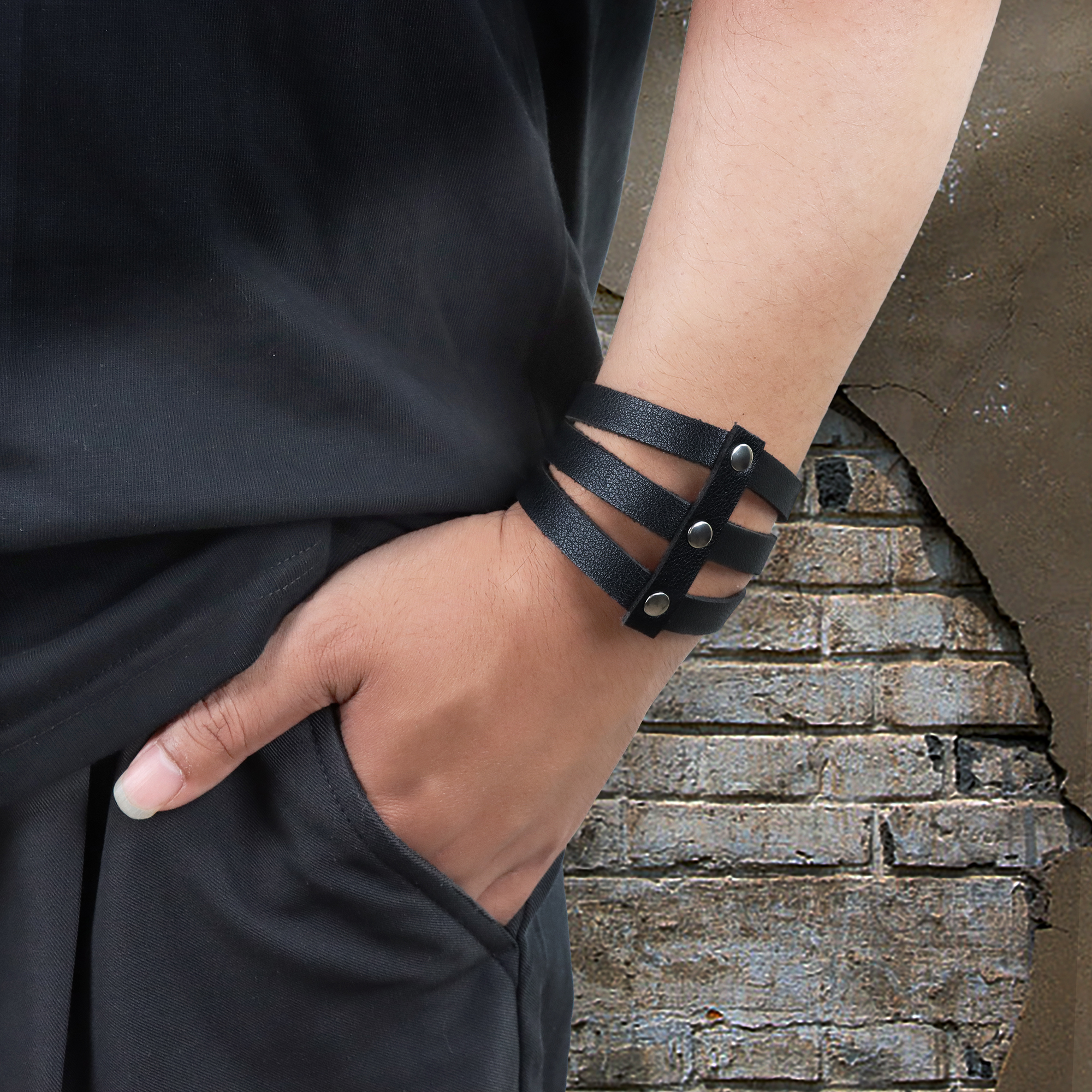 Vintage læderarmbånd armbånd manchet goth metal armbånd skjult spænde justerbar gothic punk armbånd herresmykker: Lysegul farve