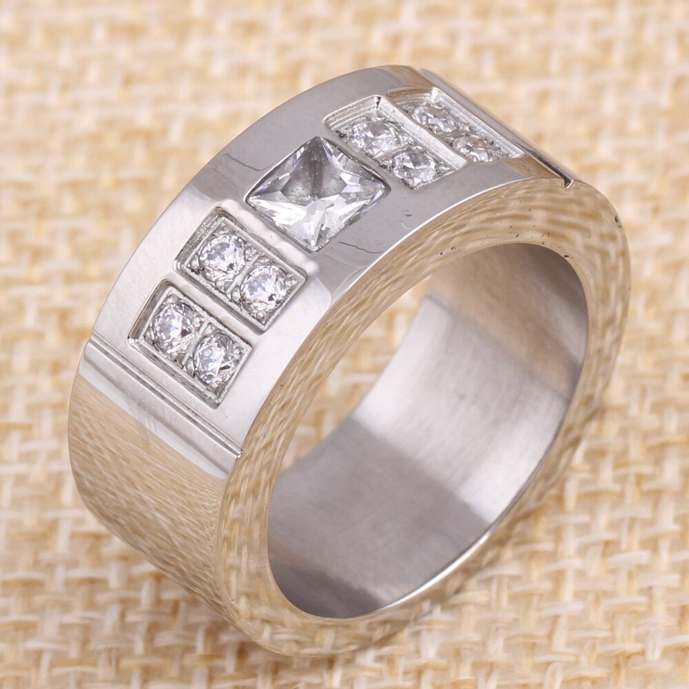 Silver Plated Stainless Steel Crystal Ring Female Titanium Wedding Ring For Women Size 6-10