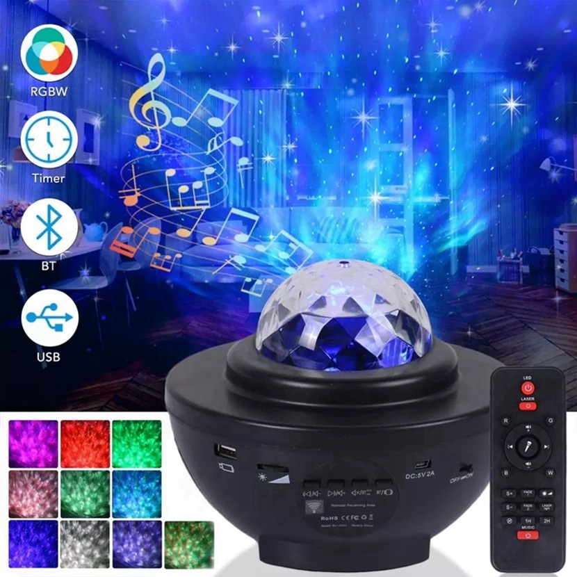 Kleurrijke Sterrenhemel Projector Light Sky Galaxy Bluetooth Usb Voice Control Muziekspeler Star Led Night Romantische Projectielamp