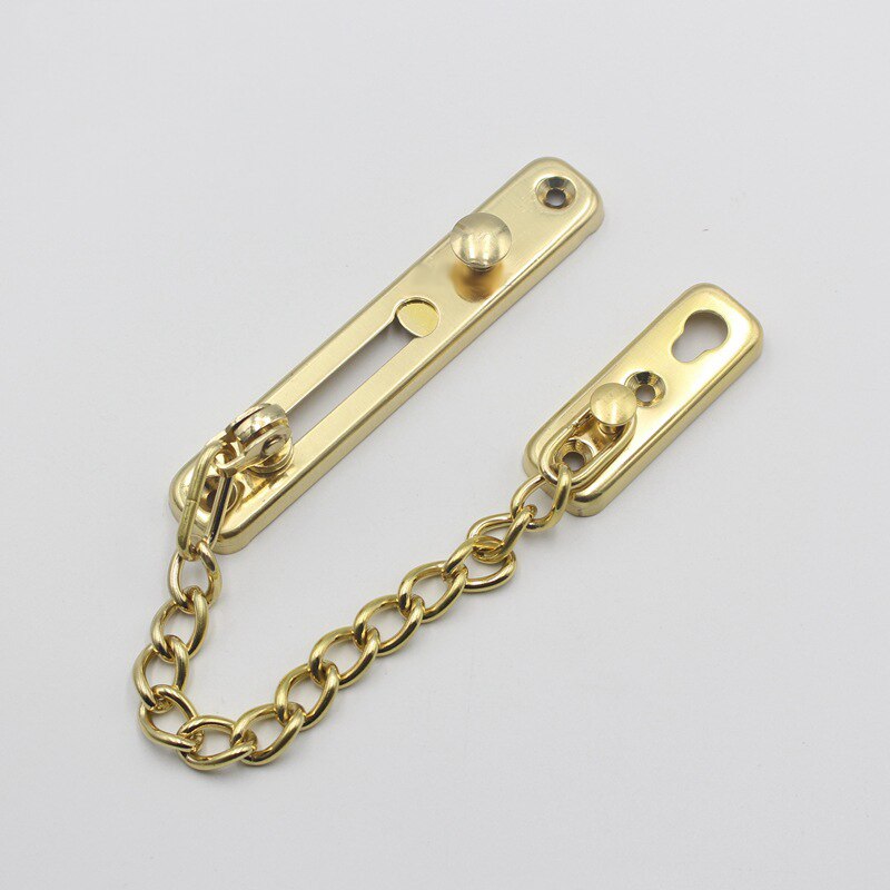 Door Chain Lock Stainless Steel Security Chain Guard With Spring Anti Theft Press Lock Heavy Duty Polished Door Latch With Screw: Gold