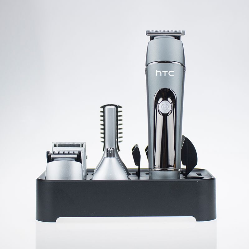 Cortadora de pelo multifunción HTC 5 en 1, Afeitadora eléctrica para el cuidado Personal y el hogar, afeitadora de barba, nariz y Máquina para cortar cabello: silver