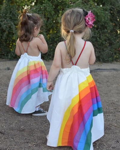 Verano de nueva princesa vestido de chico bebé niñas desfile lindo sin mangas sin respaldo Correa Arco Iris falda para playa vestidos de 1-6T