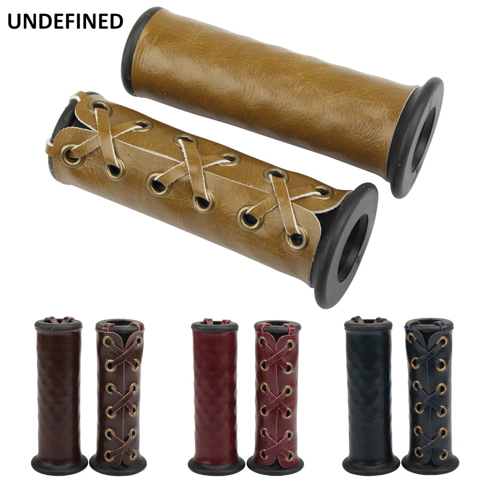 Motorcycle Handle Grips Cover Retro Heavy Duty PU Leather Hand Grip Throttle Cover Wraps For Harley For Indian Cafe Racer Bobber