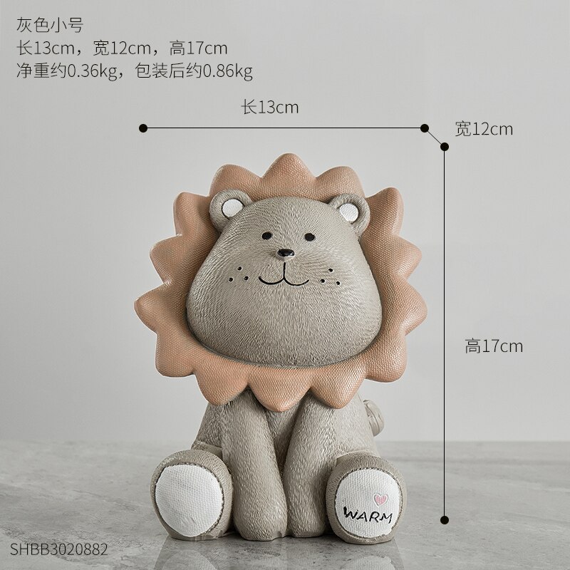 Leuke Creatieve Coin Spaarpot Leeuw Spaarpot Cartoon Kinderen Spaarpot Kwekerij Schattige Besparing Doos Dier Thuis Beeldjes: Grey lion-small