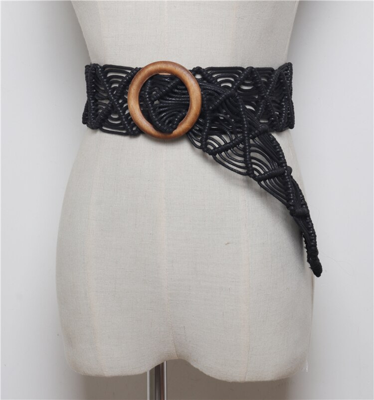 Vintage Wide Bohemian Belts For Women Round Wood B... Grandado Vintage Wide Bohemian Belts For Women Round Wood B... Grandado