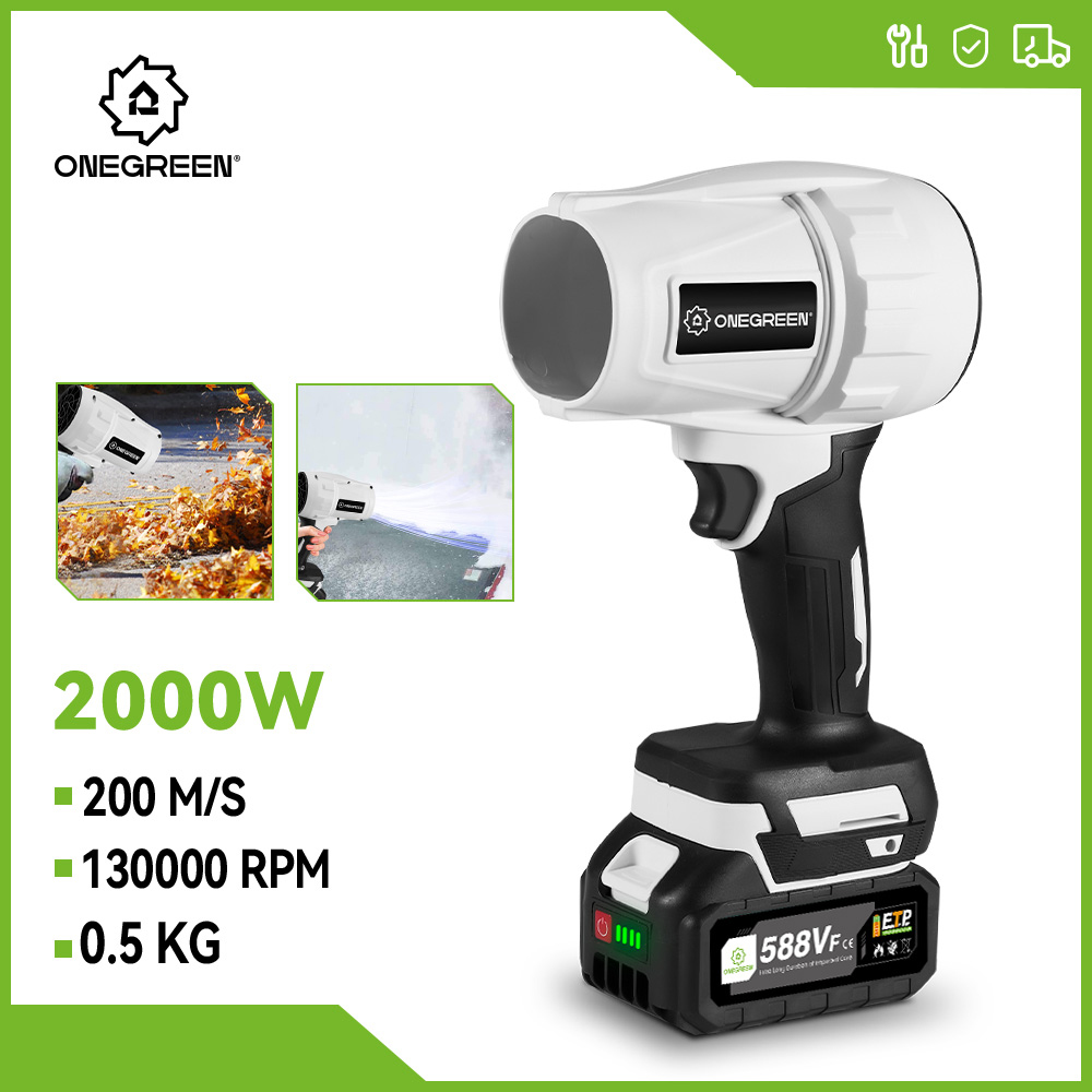 ONEGREEN 2000 W elektrischer Turbogebläse, Strahlventilator, 200 m/s, Handluftgebläse, heftiges Blaswerkzeug für 21 V 18 V Batterie