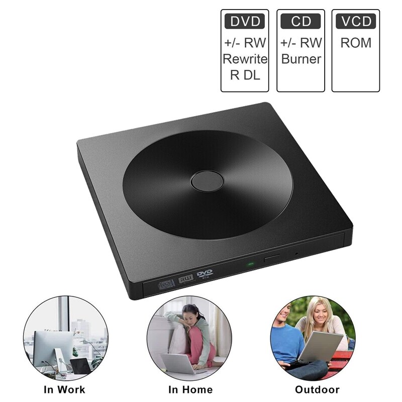 Usb 3.0 externe dvd-drive, draagbare type-c cd-/dvd-brander, optische vcd-speler voor laptop, desktop, windows 10 , mac os