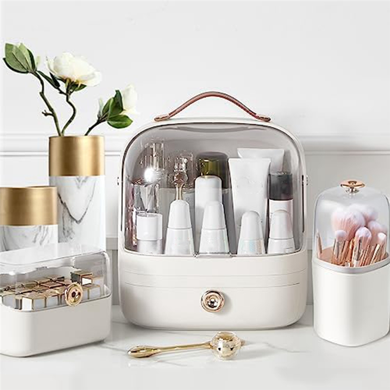A19F-organizador de maquillaje, exhibición de cosméticos para tocador, organizadores de maquillaje y almacenamiento con soporte para brochas