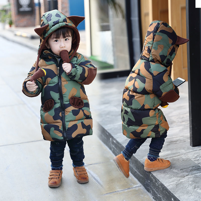 Kinderen Baby Unisex Katoen Gewatteerde Jas Lange Verdikte Koreaanse Meisje Camouflage Jassen Peuter Jongen Winterjas Snowsuit: 90cm