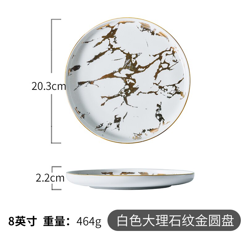 Marble Texture Ceramic Dinner Dish Plate Rice Salad Noodles Bowl Soup Plates Dinnerware Sets Home Tableware Kitchen Cook Tool: white-20.3cm