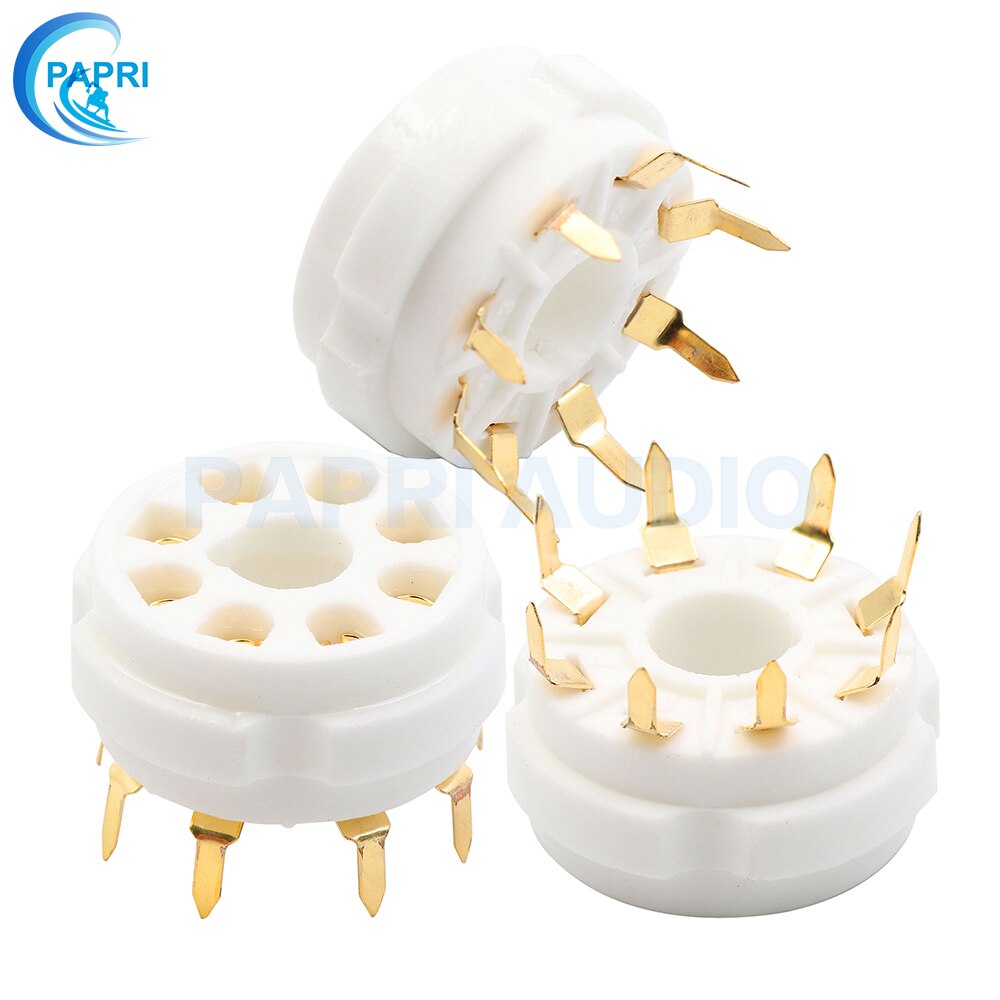 PAPRI 10PCS Ceramic K8A PCB Tin Gold Plated 8Pin Vacuum Tube Socket Top Mount Gold Octal Valve Base For KT88 EL34 274B 6SN7 6V6