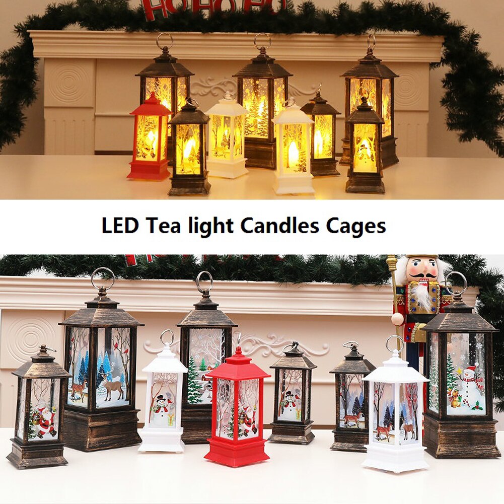 Bougies chauffe-plat LED, cage à bougies de noël avec support, chandelier imprimé Elk père noël pour décoration de noël