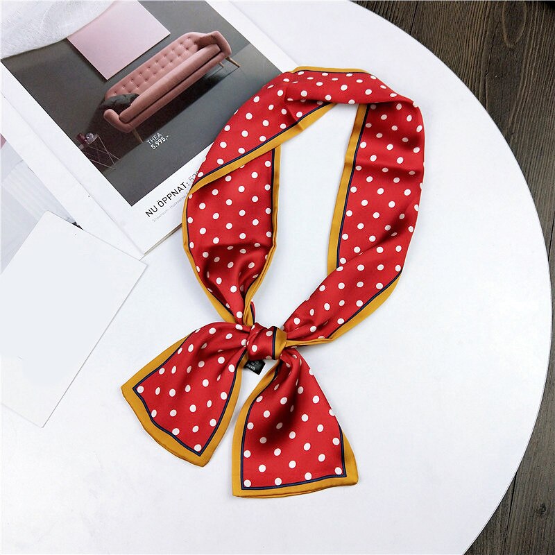 Bandas para el cabello DIY Scrunchies, banda para el pelo, banda de satén, bufandas ajustado largo, pañuelo para el pelo, cinta para la muñeca, pañuelo de seda, lunares: Rojo