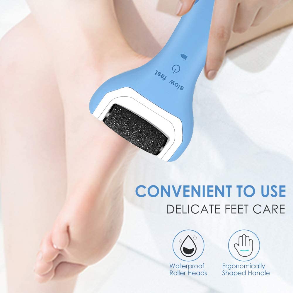 Foot File Electric Hard Skin Remover Foot Pedicure Callus Remover USB Rechargeable Foot Care Tool with 2 Roller Heads