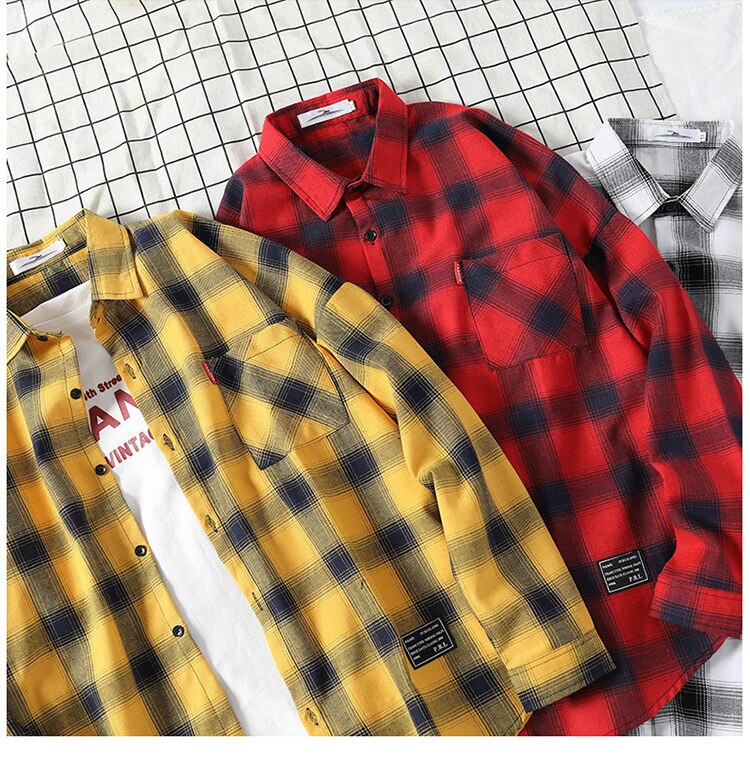 Miesten ruudullinen paita kevät syksy rento pitkähihaiset paidat miehille teini streetwear miesten ruudulliset paidat pusero