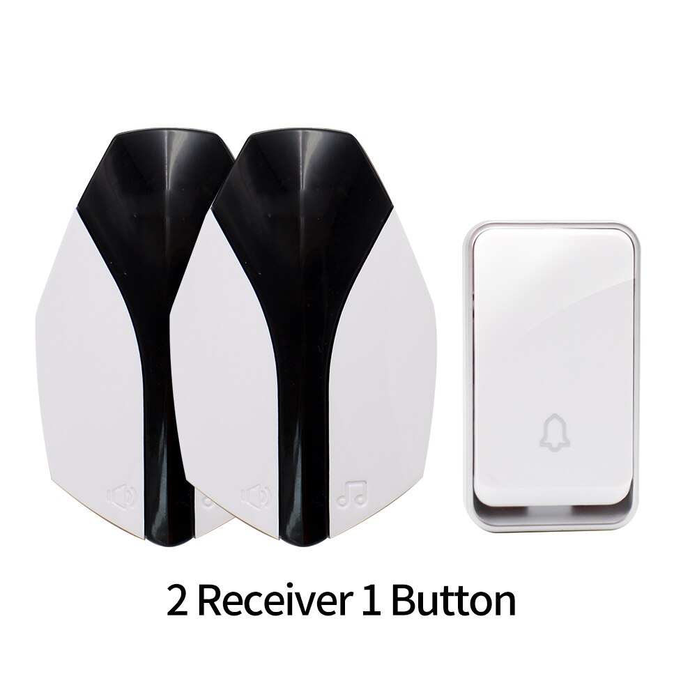 EU Plug Wireless Self-powered Smart LED Light Doorbells Button and Receiver No Battery Requiring with 1/2 Button 1/2 Receiver: 2Receiver 1ButtonHB