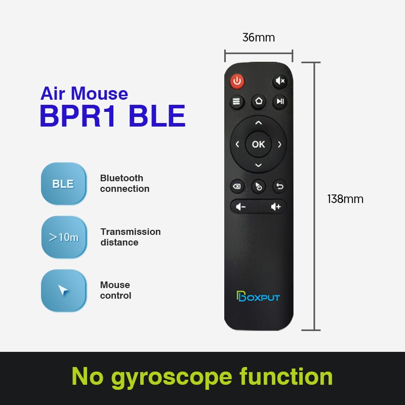Ratón inalámbrico BPR1S/G10S con voz, mando a distancia con giroscopio de 2,4G, aprendizaje IR, para H96 MAX, X88 PRO, X96 MAX, Android TV Box: BPR1 No Gyro
