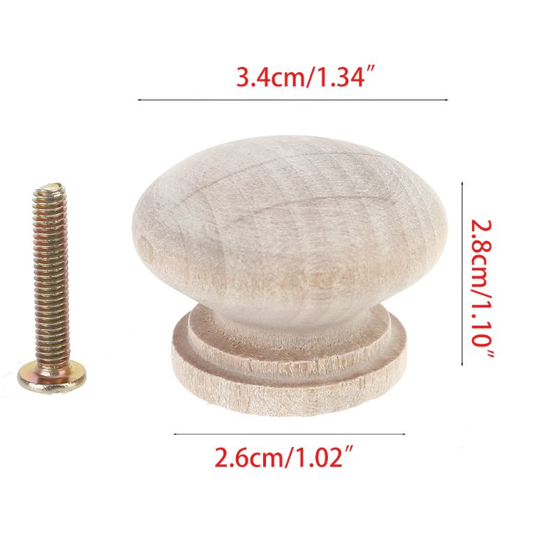 20PCS Natural Wood Cabinet Drawer Pull Handles with Screws Wardrobe Door Knobs