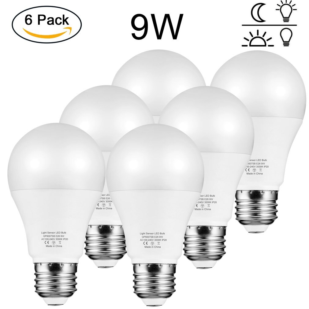 9W E26 Intelligent Light Sensor Led Bulb 3000K With Auto Switch Outdoor/Indoor Lamp Built-In Photosensor Detection