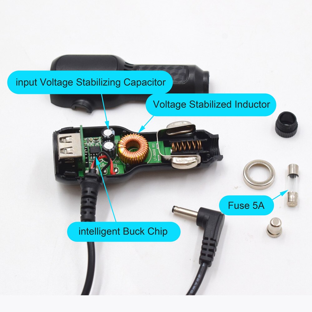XCGaoon diámetro 3,5mm Puerto cargador de coche entrada 12V salida 12V 1.5A con 2 puerto USB 5V 3.5A, longitud del Cable 3,5 metro (11.4ft)