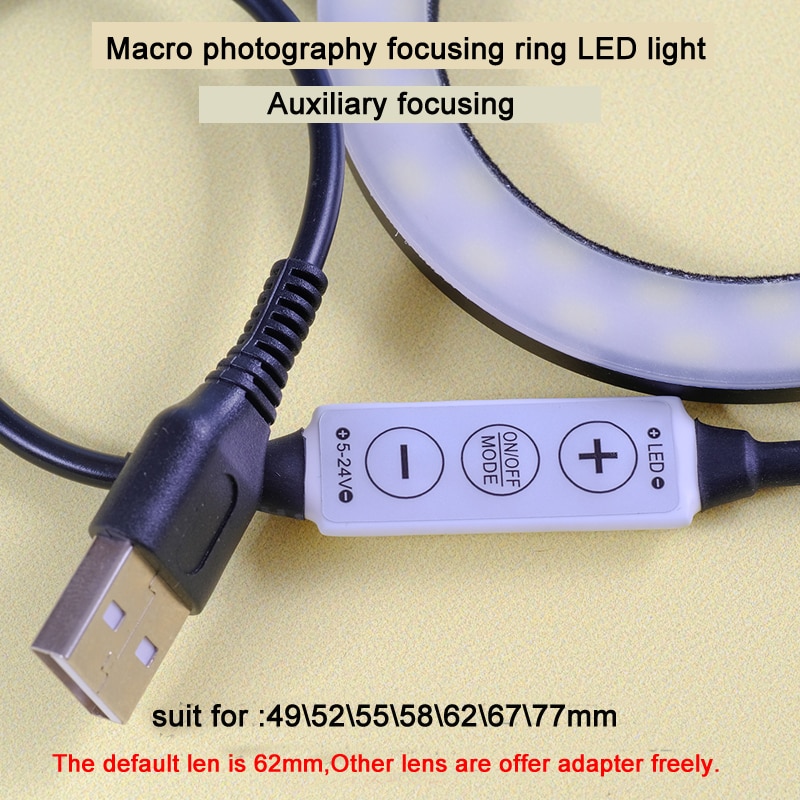 Macro Fotografie 62Mm Ring Led Licht Camera 58Mm Zoom Scherpstellen Lamp Dslr 77Mm Cirkel Flash Vullen Lichten met Mini Mobiele Power