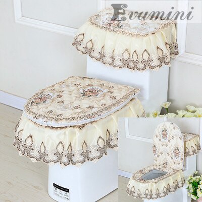 3PCS/SET Lace Fabric Bathroom Toilet Seat Cover With Zipper Thick Seat Cushion Ferrule Washable Comfortable Closes tool Protecto: 4