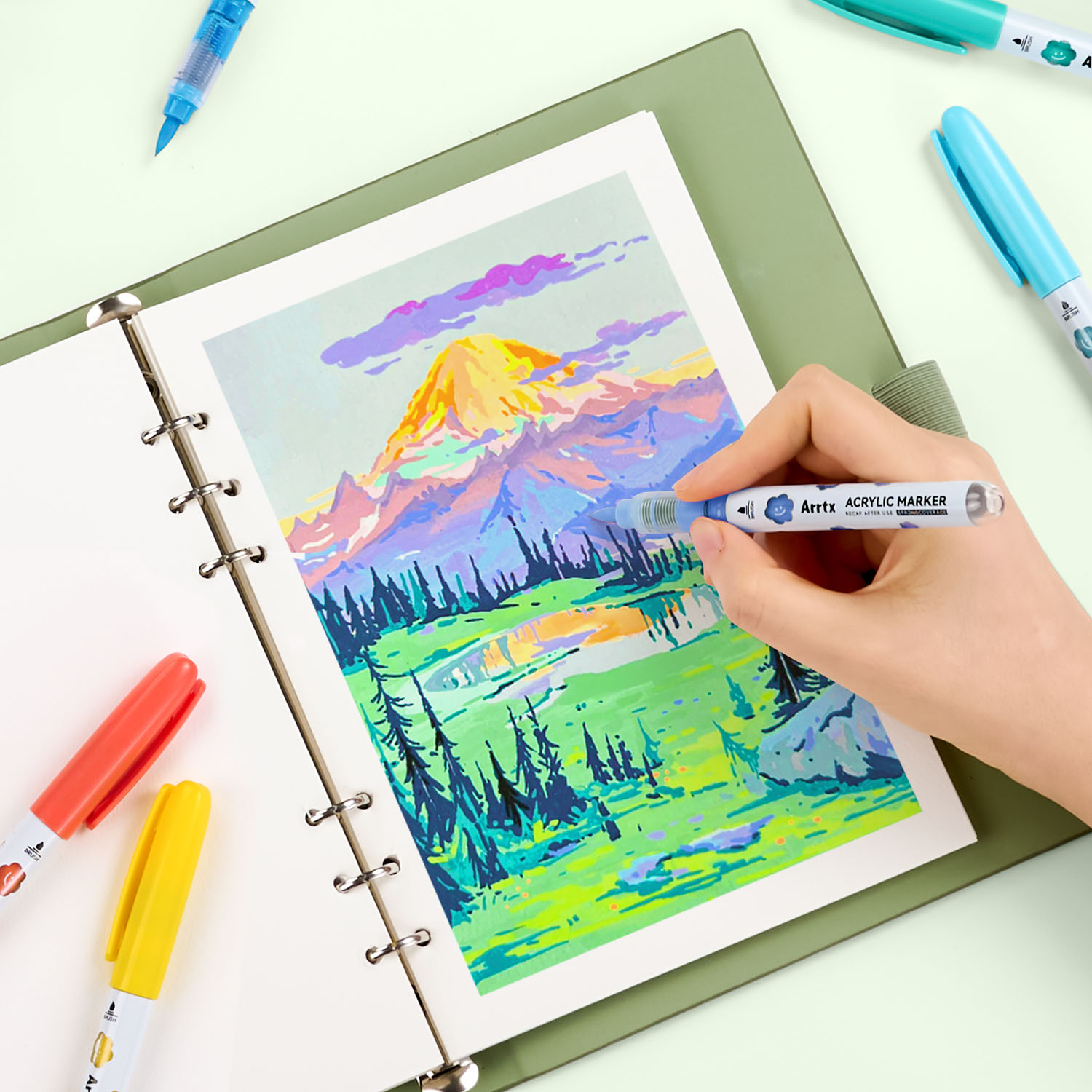 Arrtx Farbmarkierungsstifte, 36 Farben, permanente Acrylmarkierung, Pinselspitze zum Zeichnen, Stein, Keramik, Glas, Holz, Kunststoff, Metall