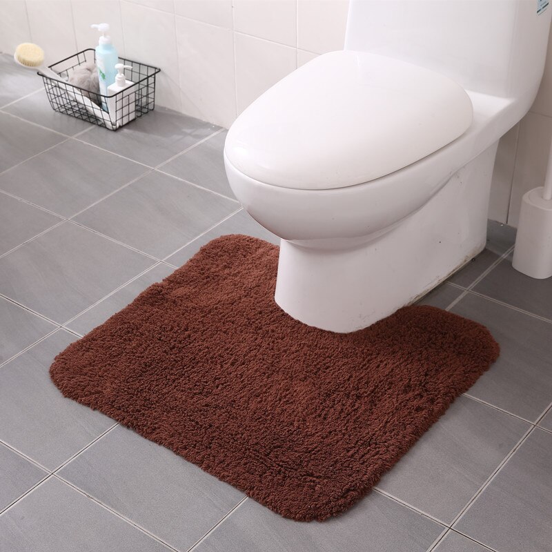 Cotton Bathroom Carpet Thick Flocking Bath Mat Set Water Absorption U Shape Toilet Floor Feet Rug And Lid Cover 1 Pcs