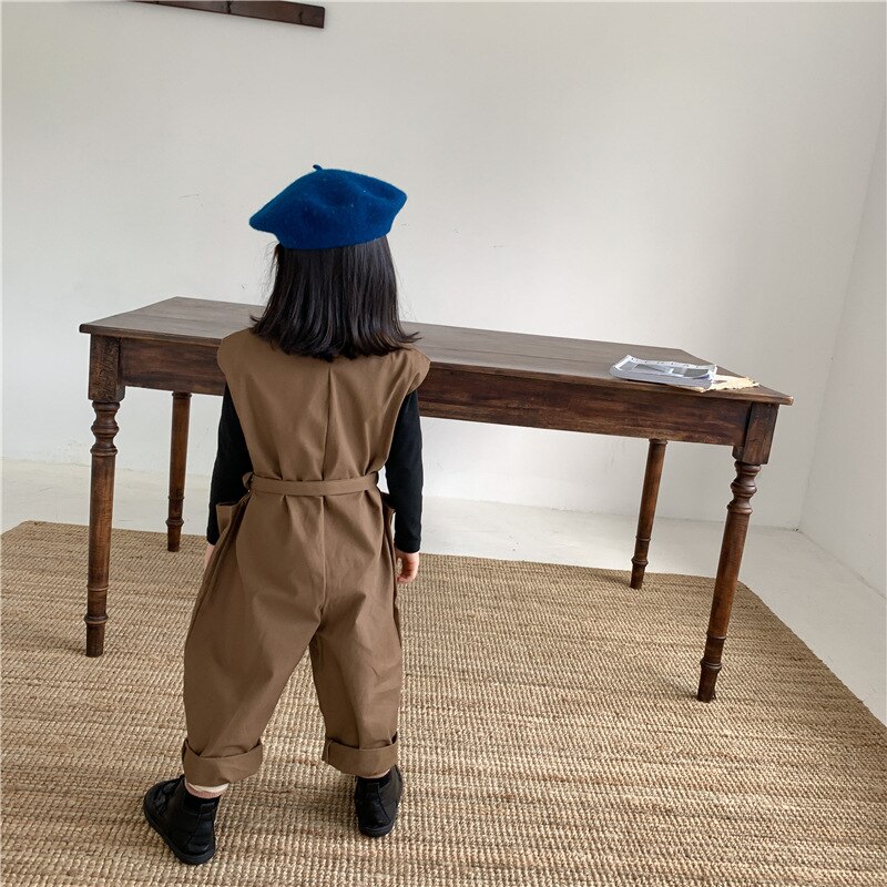 Herfst Koreaanse Stijl Katoen Pure Kleur Losse Mouwloze Jarretel Lange Broek Voor Mode Schattige Baby Meisjes En Jongens