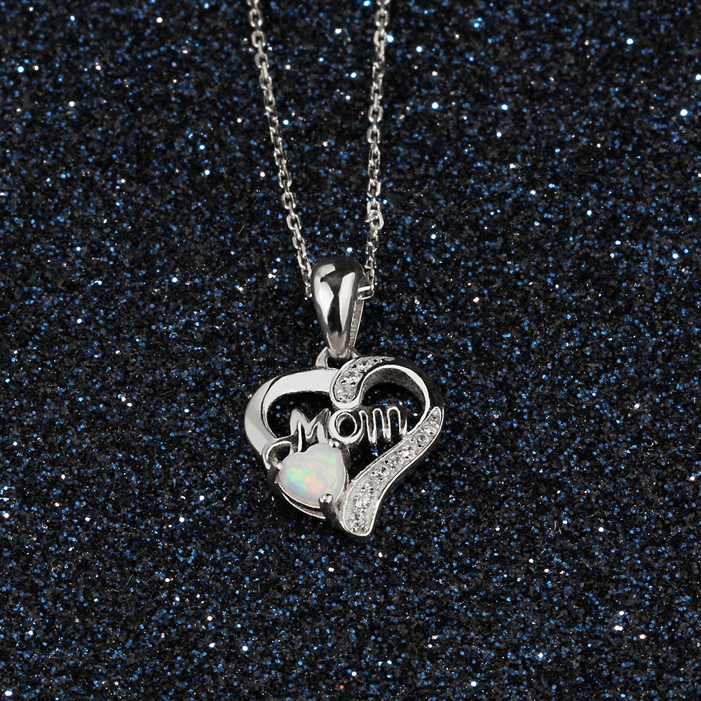 Collares de plata de ley 925 auténtica para mujer, colgantes con forma de corazón Ópalo, piedra, el mejor de joyería para madre (Lam Hub Fong)