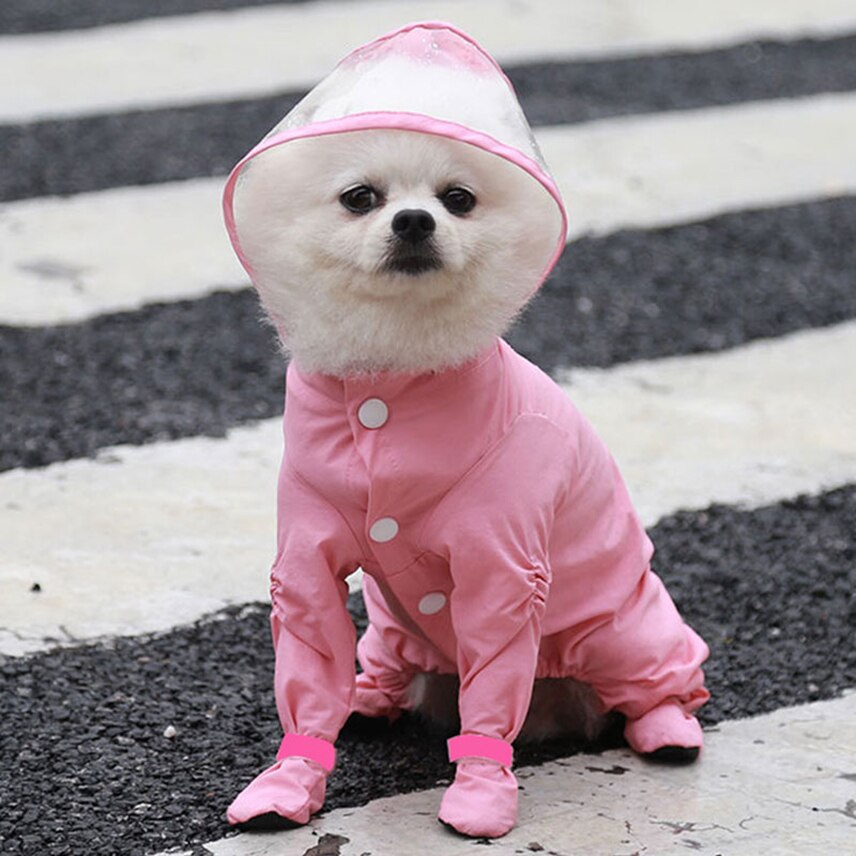 Chubasquero impermeable para perro, mono de cuatro patas, todo incluido, abrigo de lluvia con capucha para perros pequeños y medianos, ropa para perros, disfraz