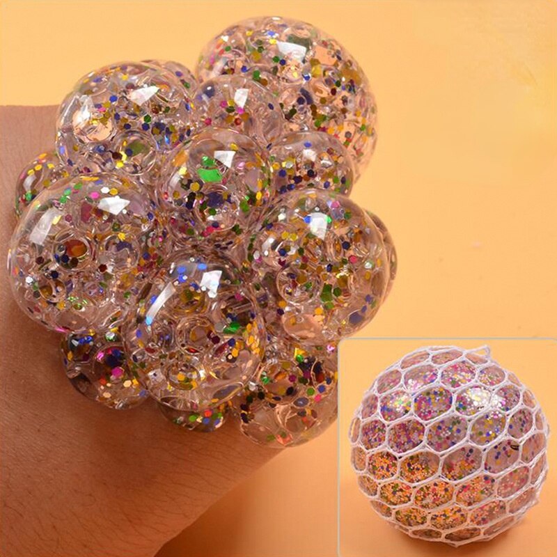 Stressavlastning presse drueballer avlaste trykkballer håndfidget leketøy regnbue nyskapende klemme ball mesh squishy baller: Fargerik