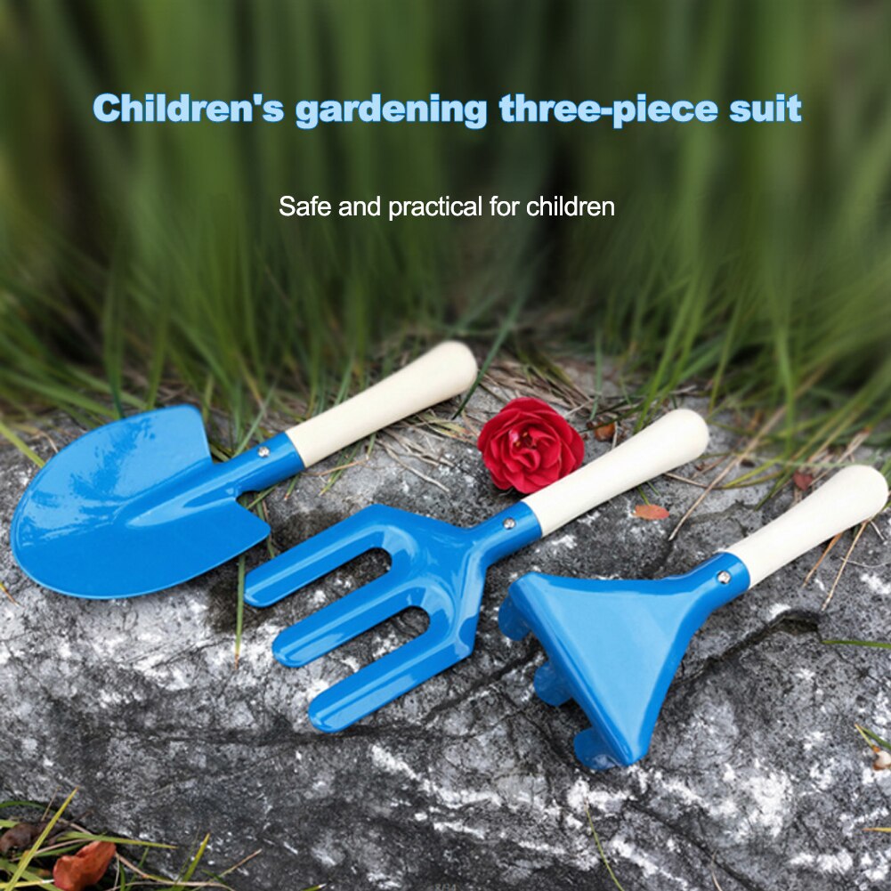 3 st trädgårdsredskap barn säkert trähandtag gräva barn strand spade kratta hushållskruka blommor liten spade kratta