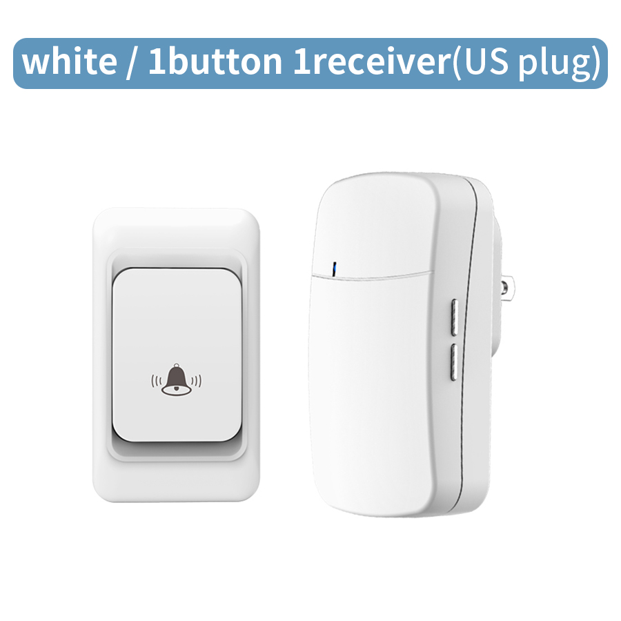 Timbre inalámbrico RF de 433MHz, Kit de timbre para casa, 100M de larga distancia, 38 tonos de llamada, timbre de puerta, enchufe europeo y estadounidense, botón receptor, Control remoto: Azul