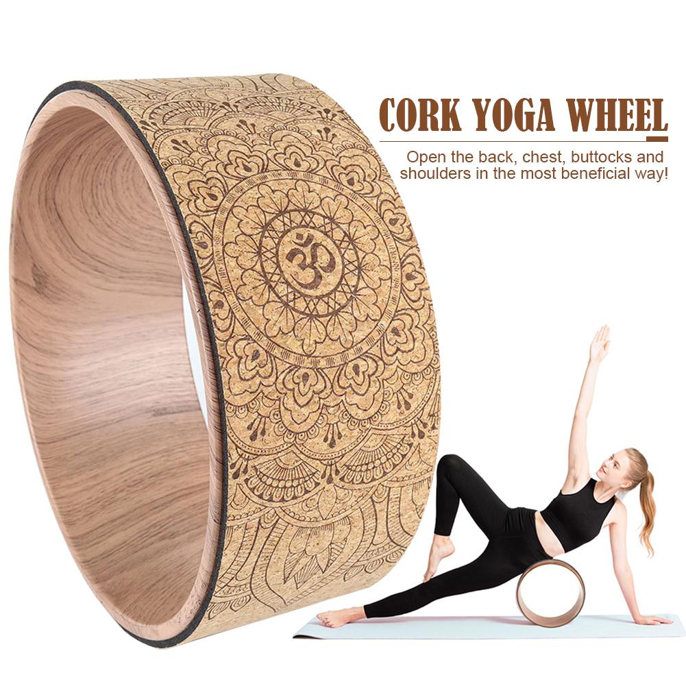 Mandala yoga hjul naturlig kork massage hjul tilbage bøjning pilates yoga cirkel skum rulle til strækning øger fleksibilitet