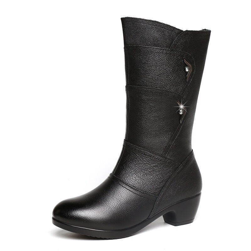 Botas de tacón grueso para mujer, zapatos de algodón con cremallera, cálidos, para otoño e invierno,: black / 35