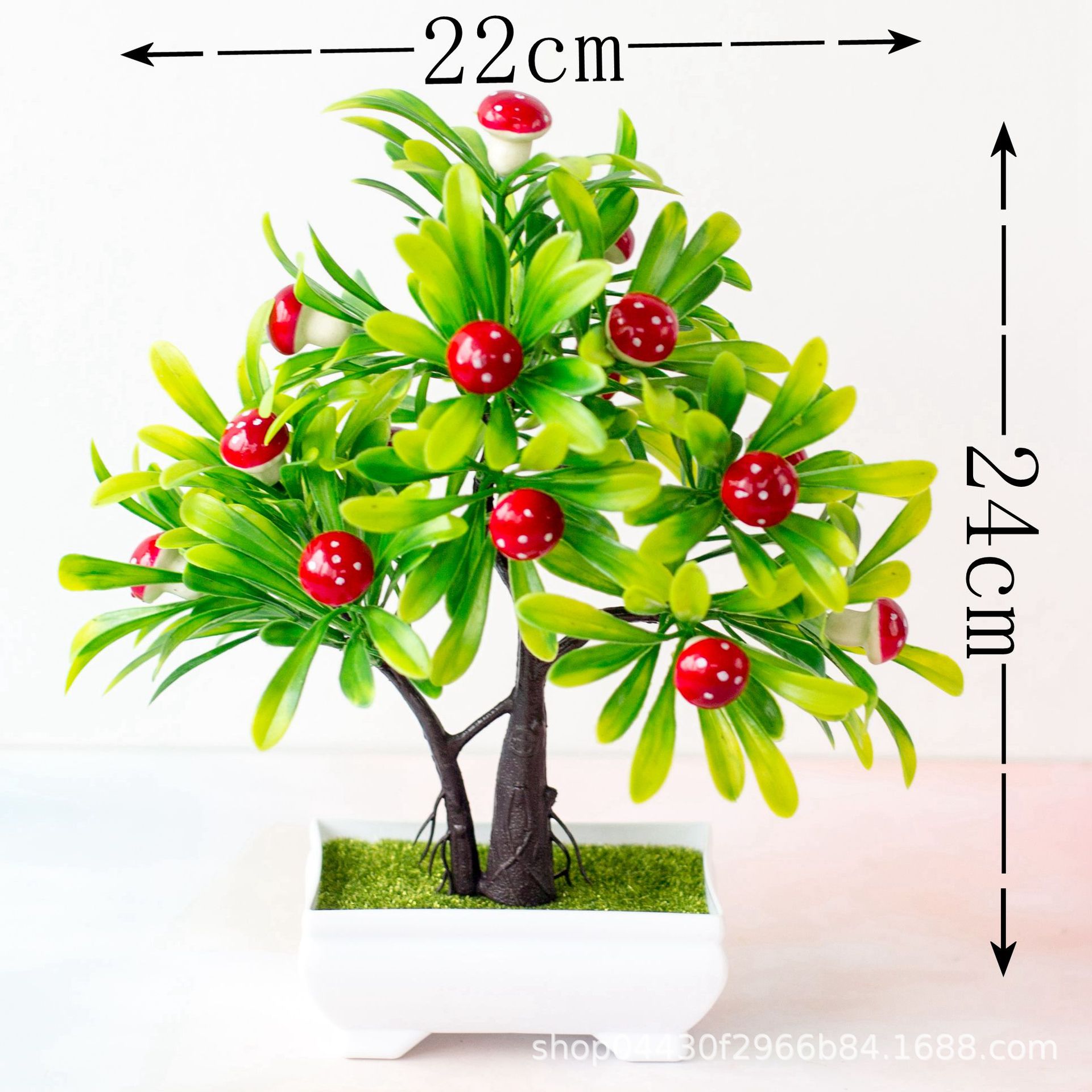 Kunstige planter bonsai simulering plast appelsin frugttræ potteplante potte ornamenter til hjemmet have hotel fest indretning: 16 hoved rød champignon