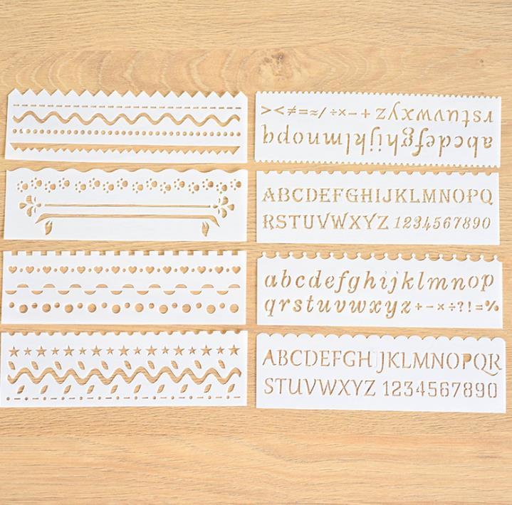 8pcs / Set Kids Drawing Stencil Plastic Template Ruler Tool Craft Shape Ruler 64 Patterns Shape Flower School Supplies: A