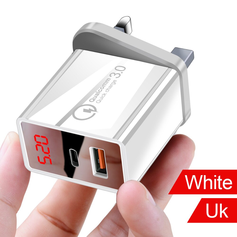 Elough-cargador USB tipo C para teléfono móvil, dispositivo de carga rápida de 18W, PD 3,0, para iPhone XS MAX 7 8 Huawei Samsung Xiaomi: White UK