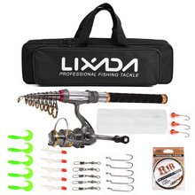 Lixada pescar telescópica Combo carrete caña Kit completo carrete giratorio con 100M línea señuelos ganchos de la cabeza de la plantilla de la bolsa para la Pesca