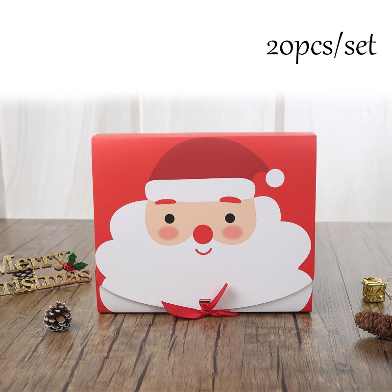 20pcs Christmas Box Sweets Verpakking Cookie Papier Dozen Met Boog Kerstman Decoratie Wikkelen Snoep Doos Voor Kinderen party P: 20 pcs-Red