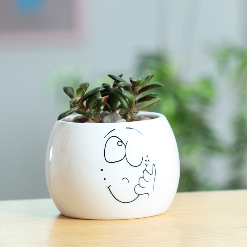 Keramiek gezichtsuitdrukking bloempot eenvoudige vetplant container groene plantenbakken kleine bonsai potten huisdecoratie