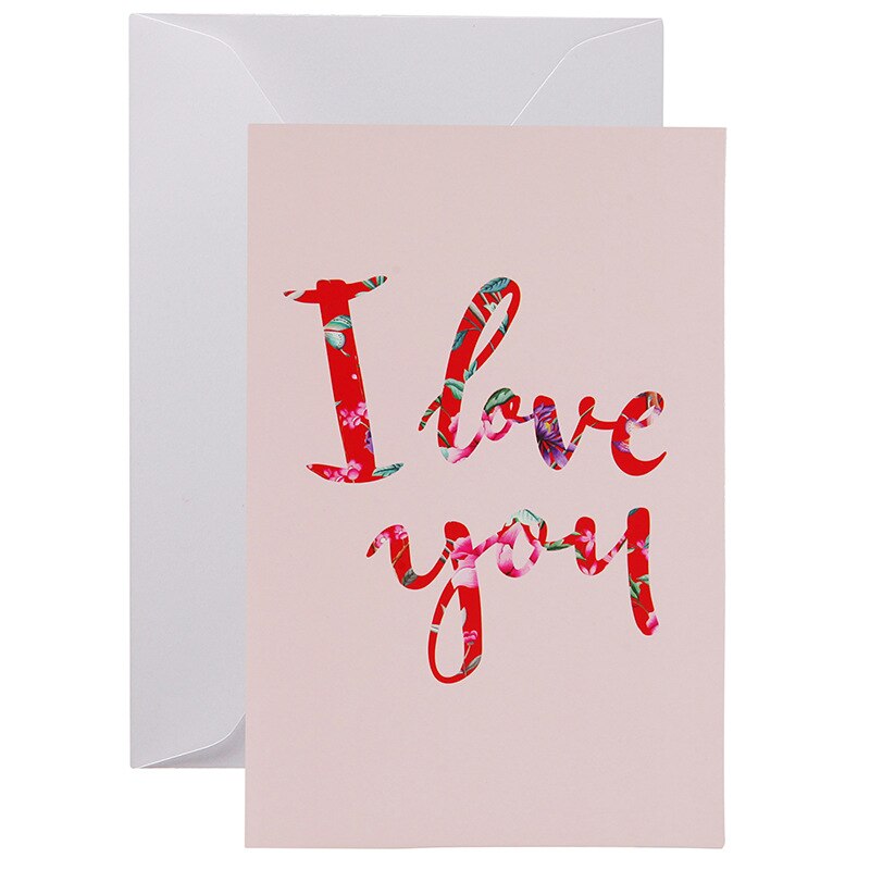 6pcs I Love You Greeting Cards Heart Flower Concise Style Wedding Cards Happy Valentine&#39;s Day Message Cards For Girl Friend: A4