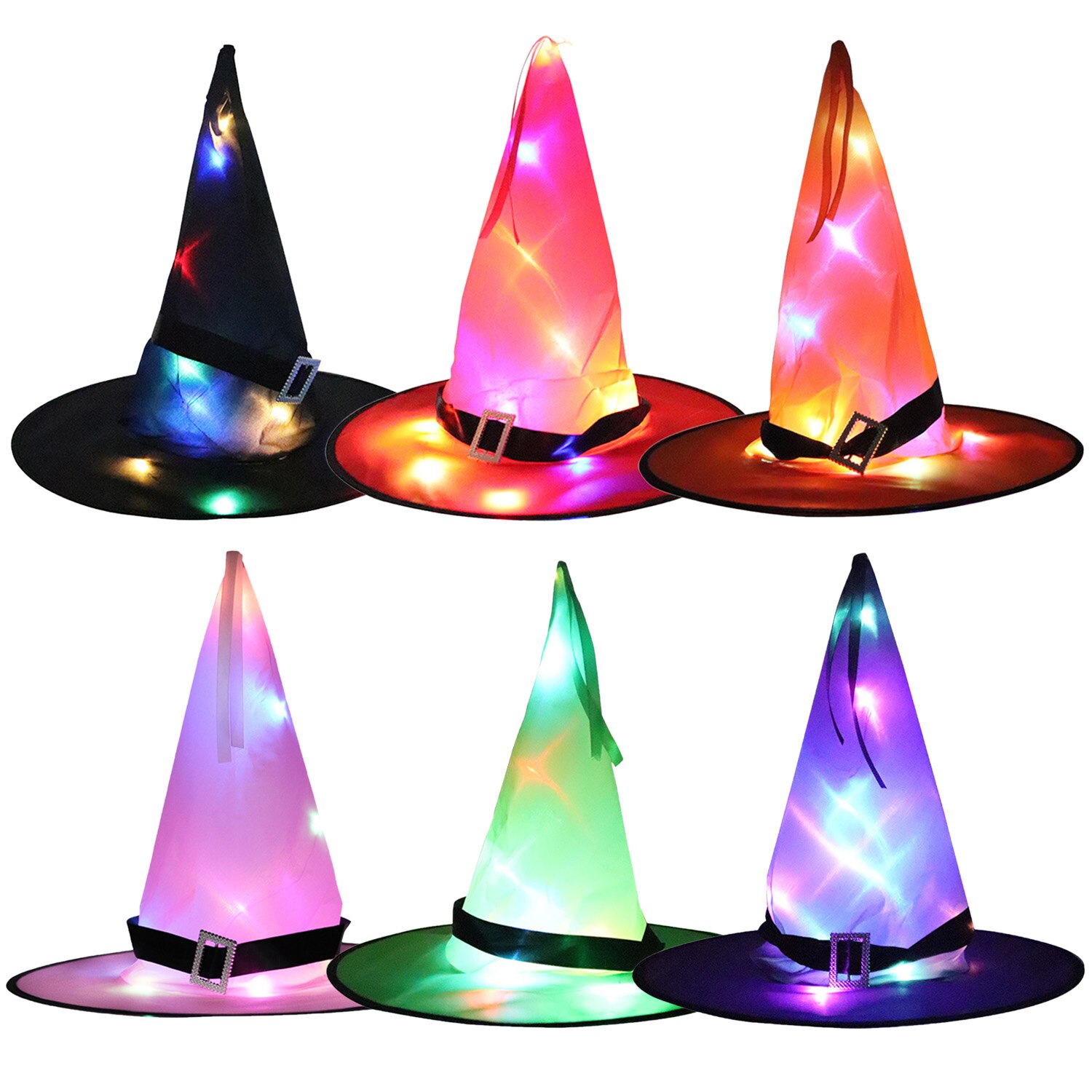 6 stk halloween dekorationer hekse hat førte oplyste glødende hatte hængende ornamenter til udendørs indendørs havehave festartikler
